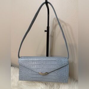 Vintage Lauren Ralph Lauren Light Blue Crocodile-Embossed Shoulder Bag